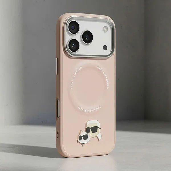Ốp Điên Thoại Karl Lagerfeld MagSafe Karl & Choupette Pins For iPhone 17 Pro Max Màu Hồng