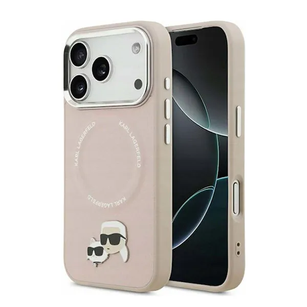 Ốp Điên Thoại Karl Lagerfeld MagSafe Karl & Choupette Pins For iPhone 17 Pro Max Màu Hồng
