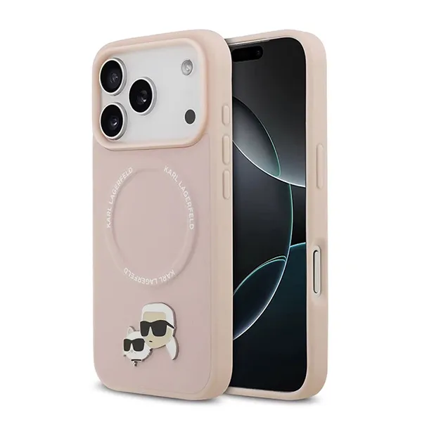 Ốp Điên Thoại Karl Lagerfeld MagSafe Karl & Choupette Pins For iPhone 17 Pro Max Màu Hồng