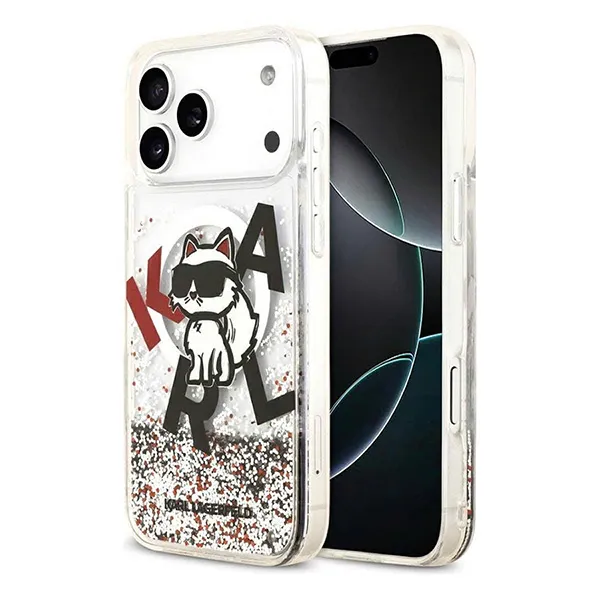 Ốp Điên Thoại Karl Lagerfeld MagSafe Liquid Glitter Logo Choupette For iPhone 17 Pro Max Màu Trong Suốt