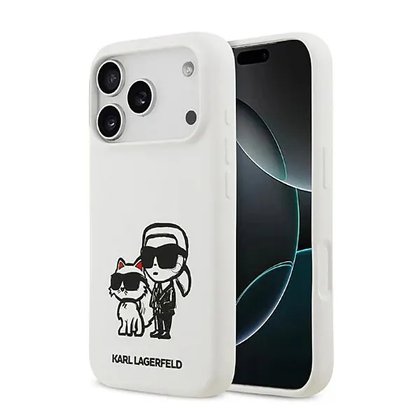 Ốp Điên Thoại Karl Lagerfeld MagSafe Liquid Silicone Case Karl & Choupette Sketch For iPhone 17 Pro Max Màu Trắng