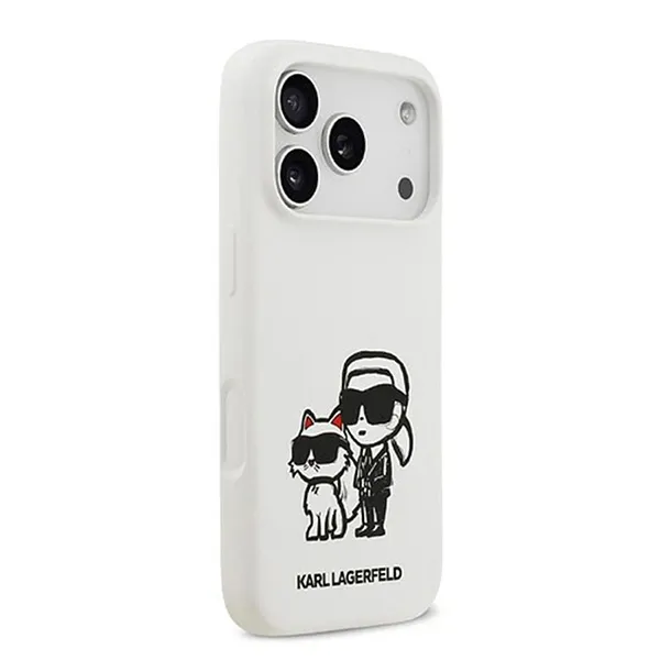 Ốp Điên Thoại Karl Lagerfeld MagSafe Liquid Silicone Case Karl & Choupette Sketch For iPhone 17 Pro Max Màu Trắng