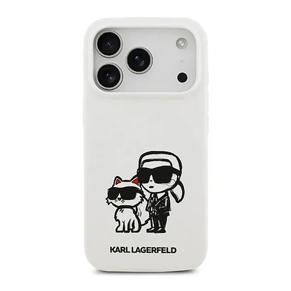 Ốp Điên Thoại Karl Lagerfeld MagSafe Liquid Silicone Case Karl & Choupette Sketch For iPhone 17 Pro Max Màu Trắng