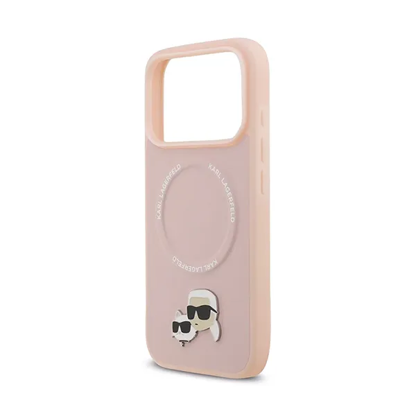 Ốp Điện Thoại Karl Lagerfeld Pu Leather Case With Karl & Choupette Head Pins iPhone 17 Pro Màu Hồng