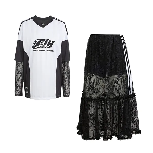 Set Áo Váy Nữ Adidas Originals Long Sleeve Lace Jersey KD2297 KD2289 Màu Trắng - Đen Size XS (Form Âu)