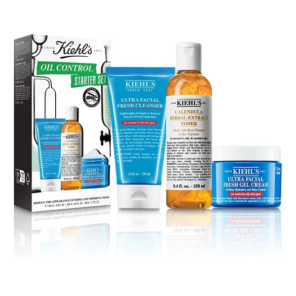 Set Chăm Sóc Da Kiehl's Oil Control Started (Cleanser 150ml - Toner 250ml - Gel Cream 50ml)