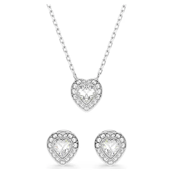 Set Dây Chuyền + Khuyên Tai Nữ Swarovski x Ariana Grande Set Mixed Cuts, Heart, White, Rhodium Plated 5720849 Màu Bạc
