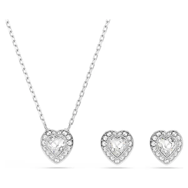 Set Dây Chuyền + Khuyên Tai Nữ Swarovski x Ariana Grande Set Mixed Cuts, Heart, White, Rhodium Plated 5720849 Màu Bạc