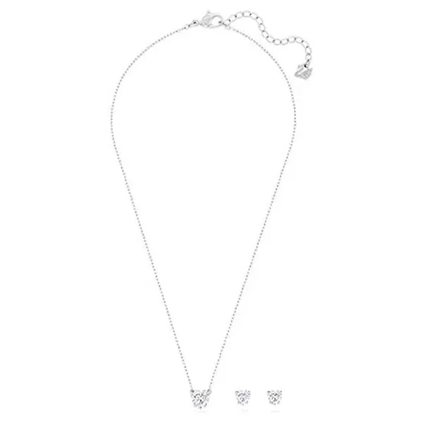 Set Dây Chuyền + Khuyên Tai Swarovski Stilla Attract Set Heart, White, Rhodium Plated 5646751 Màu Bạc