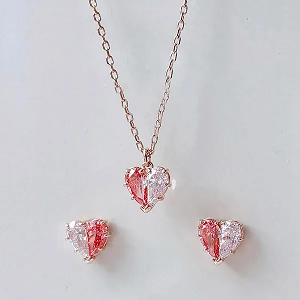 Set Dây Chuyền Và Khuyên Tai Nữ Swarovski Gema 520 Pendant Heart, Pink, Rose Gold Tone Plated 5653009 Màu Vàng Hồng