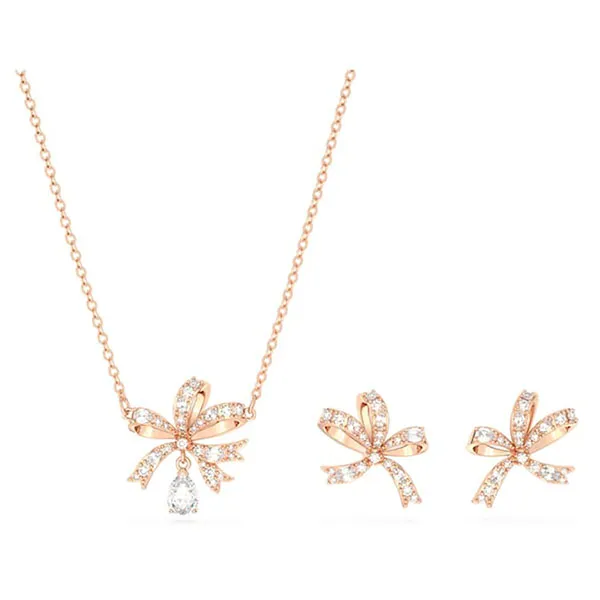 Set Dây Chuyền Và Khuyên Tai Swarovski Volta Setbow, White, Rose Gold-Tone Plated 5661680 Màu Vàng Hồng