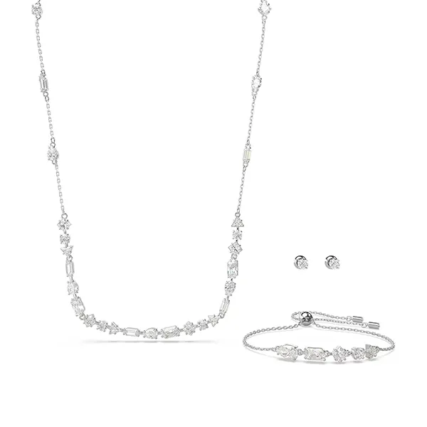 Set Dây Chuyền + Vòng Đeo Tay + Khuyên Tai Nữ Swarovski Mesmera Set, Mixed Cuts, Scattered Design, White, Rhodium Plated 5665877 Màu Trắng