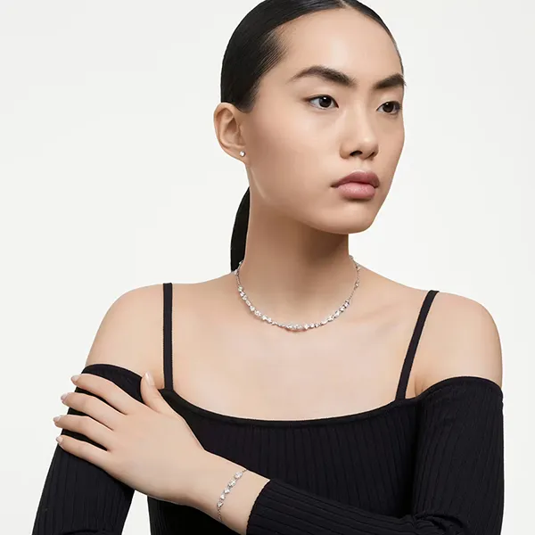 Set Dây Chuyền + Vòng Đeo Tay + Khuyên Tai Nữ Swarovski Mesmera Set, Mixed Cuts, Scattered Design, White, Rhodium Plated 5665877 Màu Trắng
