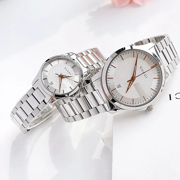 Set Đồng Hồ Đôi Gucci G-Timeless Silver Dial Stainless Steel Watch YA126523 - YA126442 Màu Bạc