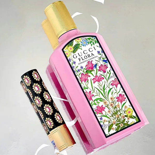 Set Nước Hoa Nữ Gucci Flora Gorgeous Gardenia EDP 100ml + Son Gucci Brillant 515 Devotion 1.8g Màu Đỏ Gạch