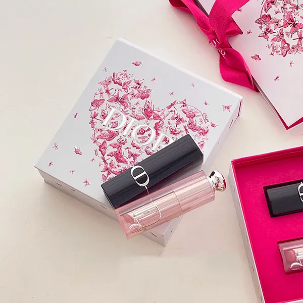 Set Son Dior Rouge Dior Couture Velvet Finish 720 Icone Đỏ Hồng Đất + Addict Lip Glow Balm 001 Pink Hồng Nhạt