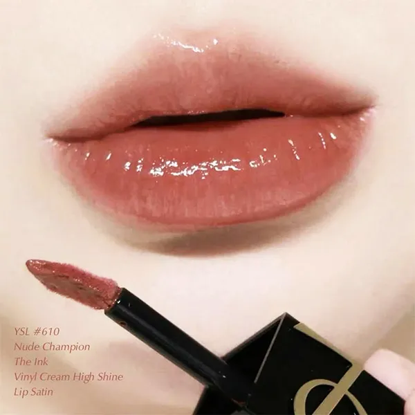 Son Bóng Yves Saint Laurent YSL The Inks Vinyl Cream Lip 610 Nude Champion Màu Cam Nude