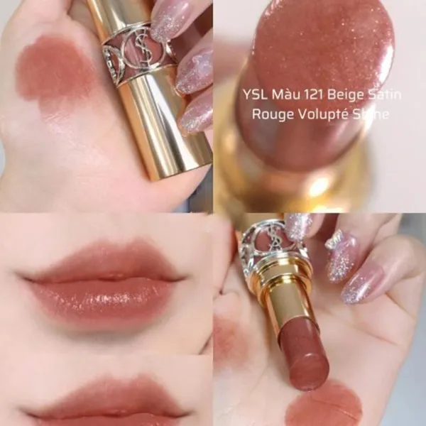 Son Dưỡng Yves Saint Laurent YSL Rouge Volupté Shine 121 Beige Satin Màu Cam Đất