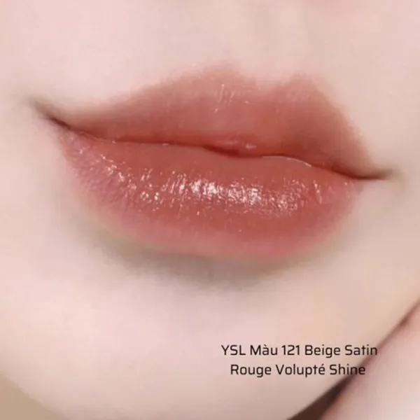 Son Dưỡng Yves Saint Laurent YSL Rouge Volupté Shine 121 Beige Satin Màu Cam Đất