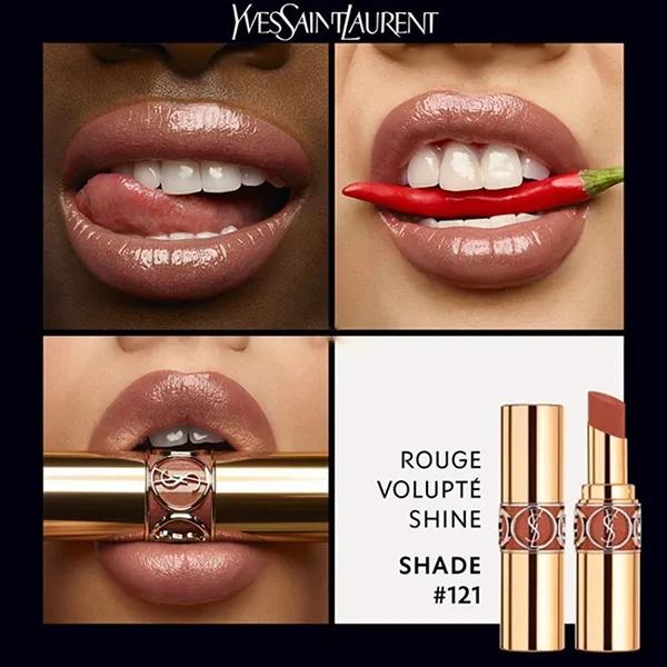 Son Dưỡng Yves Saint Laurent YSL Rouge Volupté Shine 121 Beige Satin Màu Cam Đất