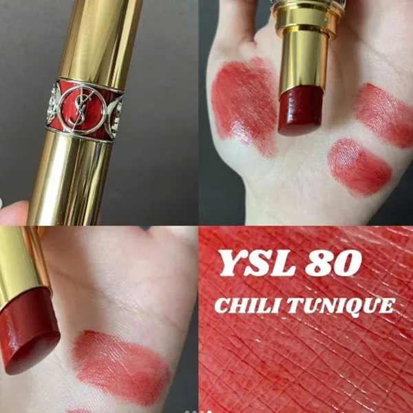 Son Dưỡng Yves Saint Laurent YSL Rouge Volupté Shine 80 Chili Tunique Màu Đỏ Gạch 3.8g