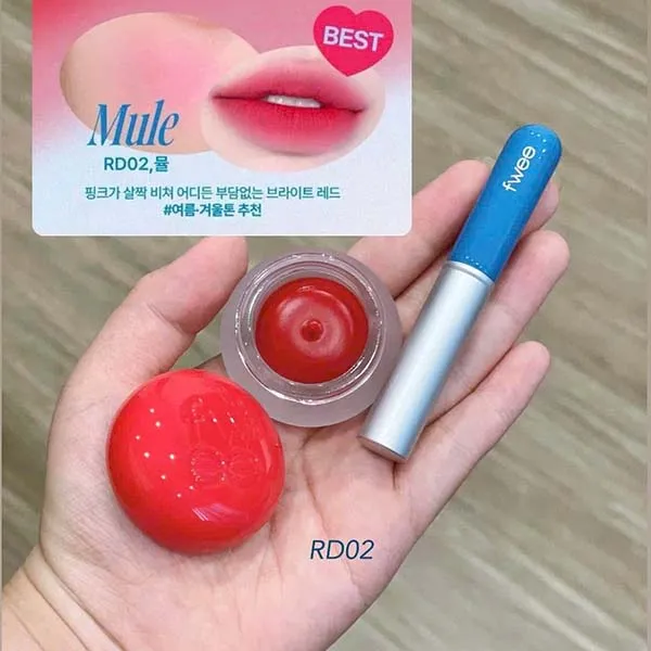 Son Kem Fwee Lip & Cheek Blurry Pudding Pot + Blending Brush RD02 Mule Màu Đỏ Hồng