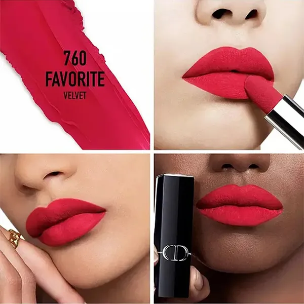 Son Lì Dior Rouge Dior Couture Lipstick Velvet Finish 760 Favorite Màu Đỏ Hồng