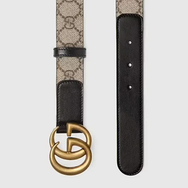Thắt Lưng Gucci Double G Buckle GG Belt 625839-92TLT-9769 Màu Be Đen Size 95