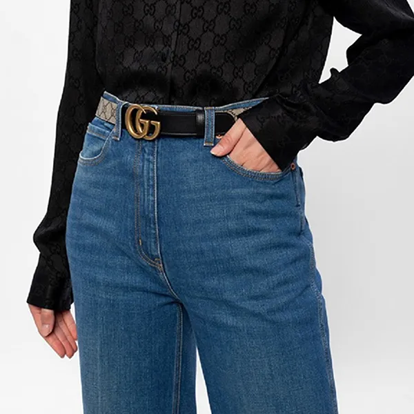 Thắt Lưng Gucci Double G Buckle GG Belt 625839-92TLT-9769 Màu Be Đen Size 95