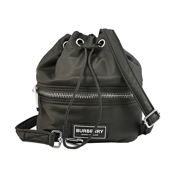 Túi Đeo Chéo Nữ Burberry Brand Logo Nylon Crossbody Drawstring Bucket Bag Màu Đen