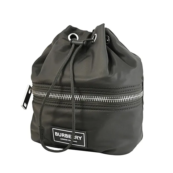 Túi Đeo Chéo Nữ Burberry Brand Logo Nylon Crossbody Drawstring Bucket Bag Màu Đen