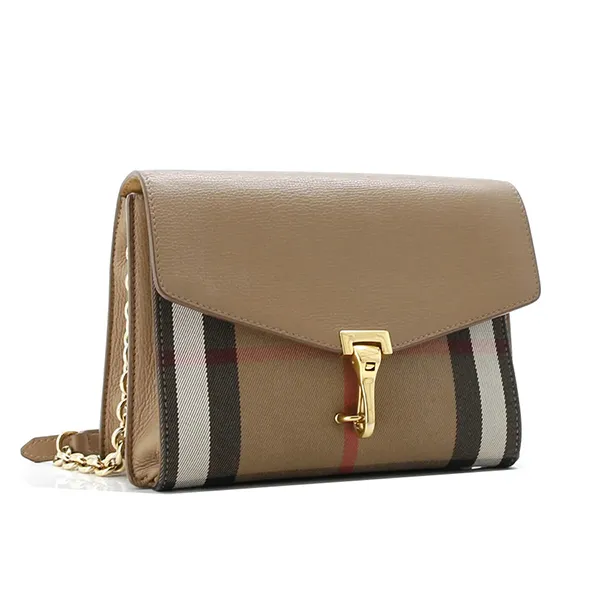 Túi Đeo Chéo Nữ Burberry Macken Crossbody Bag Leather And House Check Canvas Màu Nâu