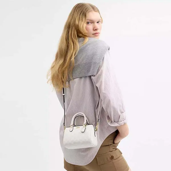 Túi Đeo Chéo Nữ Coach Mini Rowan Crossbody Bag In Signature Canvas CW329 Gold/White/Chalk Màu Trắng