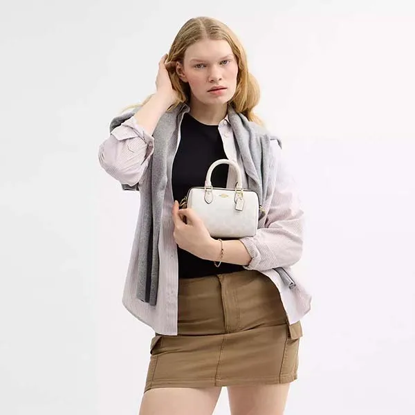 Túi Đeo Chéo Nữ Coach Mini Rowan Crossbody Bag In Signature Canvas CW329 Gold/White/Chalk Màu Trắng