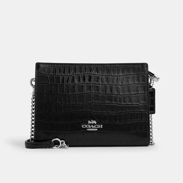 Túi Đeo Chéo Nữ Coach Slim Crossbody Bag Silver/Black CAT22 Màu Đen