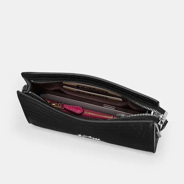 Túi Đeo Chéo Nữ Coach Slim Crossbody Bag Silver/Black CAT22 Màu Đen