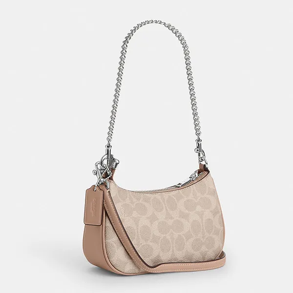 Túi Đeo Chéo Nữ Coach Teri Mini Crossbody Bag In Signature Canvas SV/SAND/TAUPE CW323 Màu Be
