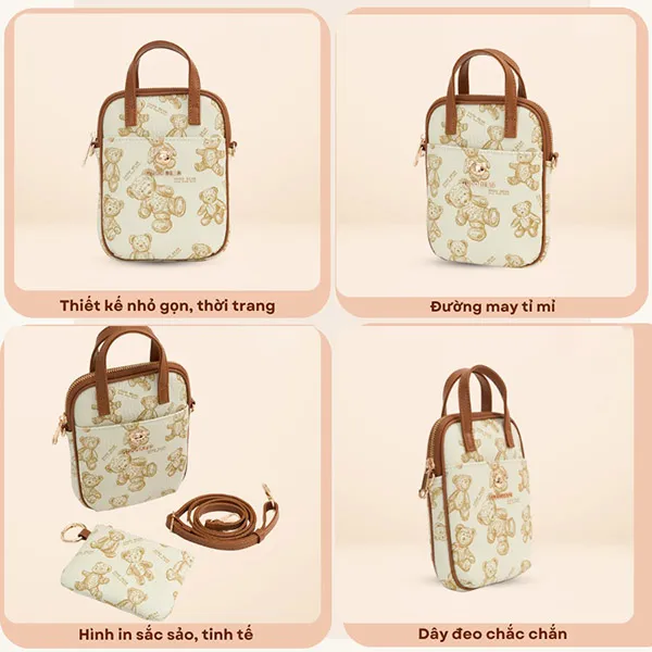 Túi Đeo Chéo Nữ Guoo Bear GU1101-2910 Màu Nâu Trắng