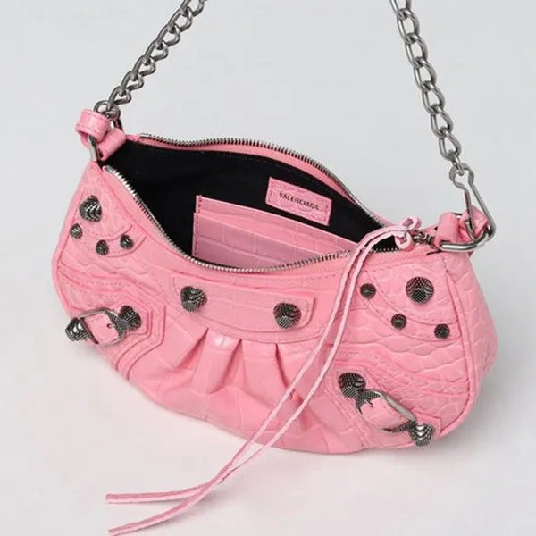 Túi Đeo Vai Nữ Balenciaga Pink Le Cagole Mini Bag Crocodile Embossed With Chain 69581423EBY5812 Màu Hồng