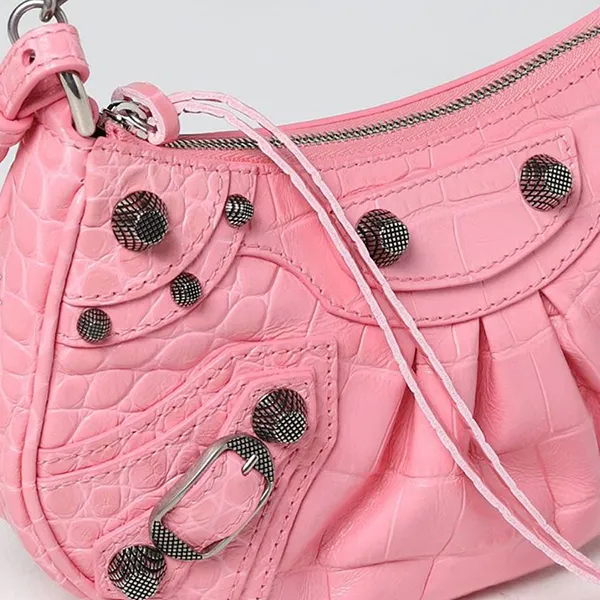 Túi Đeo Vai Nữ Balenciaga Pink Le Cagole Mini Bag Crocodile Embossed With Chain 69581423EBY5812 Màu Hồng