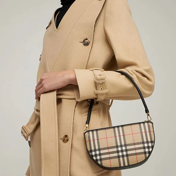 Túi Đeo Vai Nữ Burberry Vintage Check Olympia Pouch Màu Beige