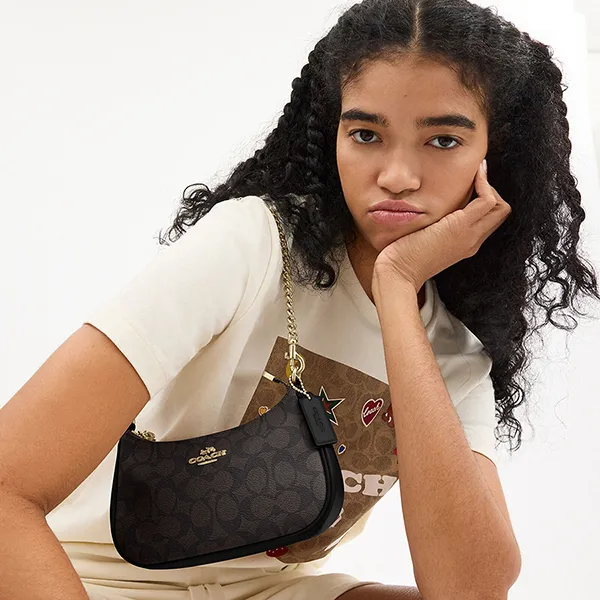 Túi Đeo Vai Nữ Coach Teri Mini Crossbody Bag In Signature Canvas CW323IMXAQ Màu Nâu Đen