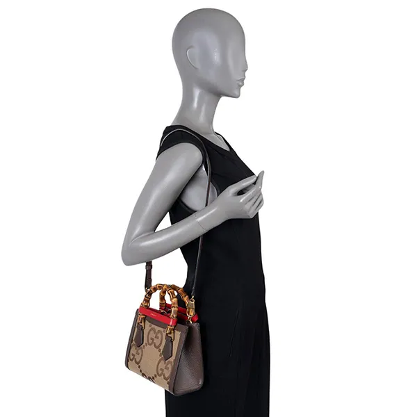 Túi Đeo Vai Nữ Gucci Camel Ebony Jumbo Gg Diana Mini Tote Shoulder Bag Màu Nâu