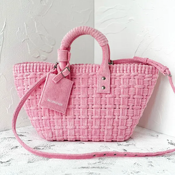 Túi Tote Nữ Balenciaga Bistro Basket Sweet Pink Bag Tweed Màu Hồng