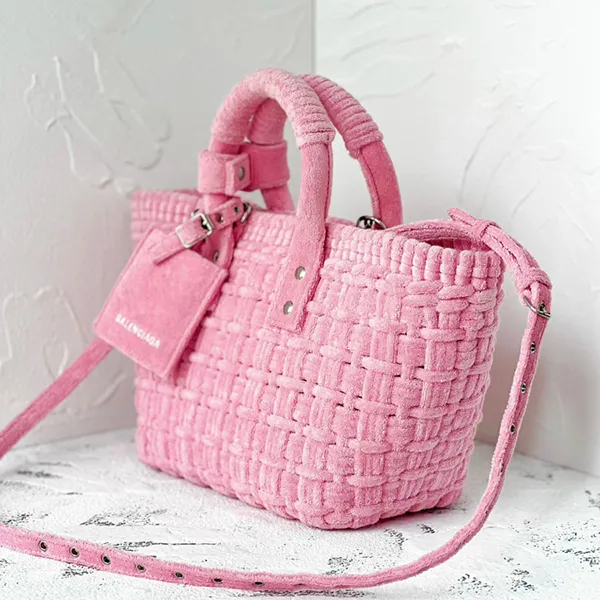 Túi Tote Nữ Balenciaga Bistro Basket Sweet Pink Bag Tweed Màu Hồng