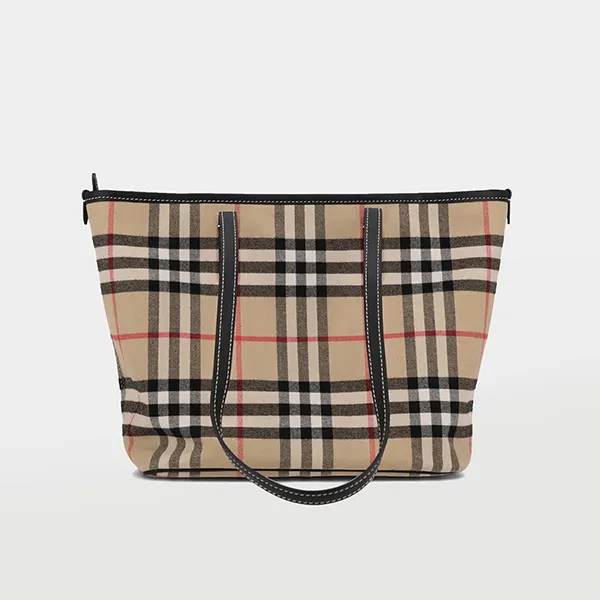 Túi Tote Nữ Burberry Canvas Check Leather Bag 81120561 Màu Be Nâu