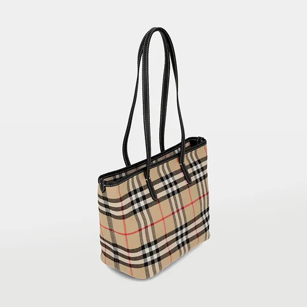 Túi Tote Nữ Burberry Canvas Check Leather Bag 81120561 Màu Be Nâu