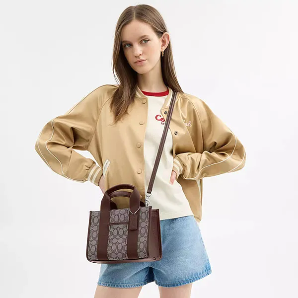 Túi Tote Nữ Coach Smith Tote Bag 24 In Signature Jacquard CAR78 Màu Nâu