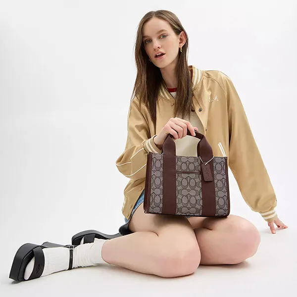 Túi Tote Nữ Coach Smith Tote Bag 24 In Signature Jacquard CAR78 Màu Nâu