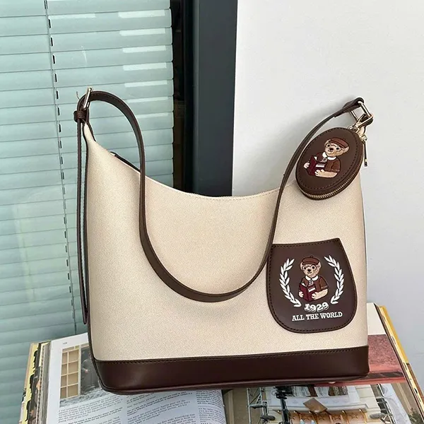 Túi Tote Nữ Guoo Bear GU1308 Be Viền Nâu